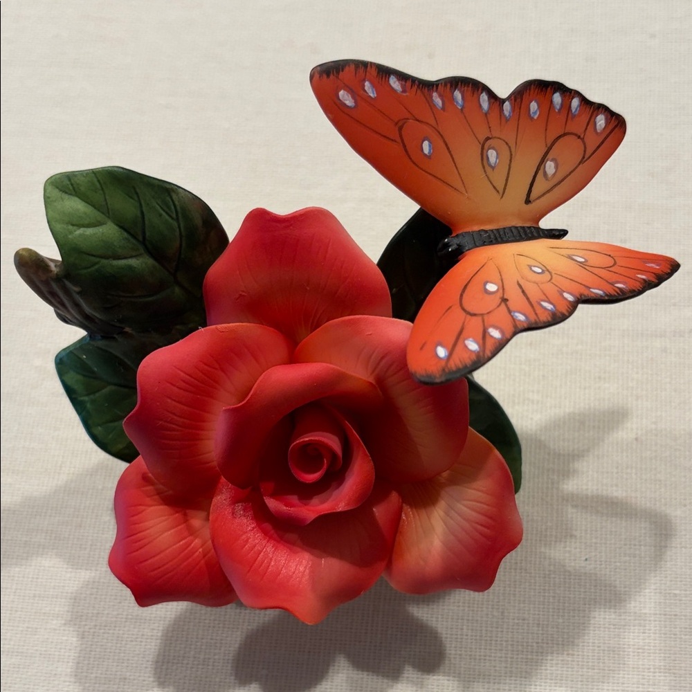 Elegant Red Rose and Butterfly Figurine